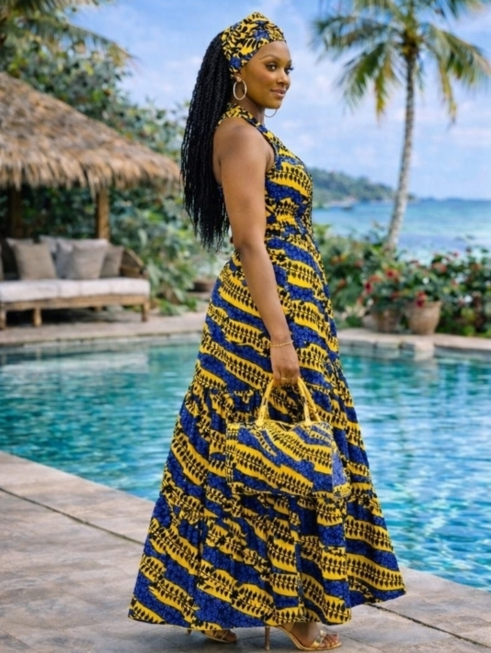 Halter Floral Maxi Dress in Yellow & Blue